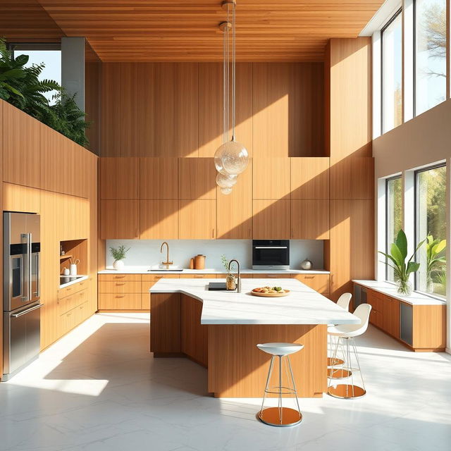 A modern kitchen featuring a large central island