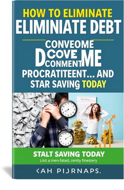 An eye-catching ebook cover featuring the title 'How to Eliminate Debt, Overcome Procrastination, and Start Saving Today' in bold, modern typography