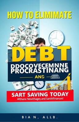 An eye-catching ebook cover featuring the title 'How to Eliminate Debt, Overcome Procrastination, and Start Saving Today' in bold, modern typography