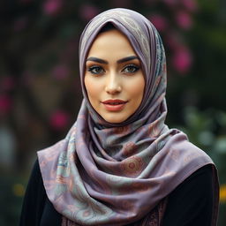A beautiful woman wearing a hijab as the primary focal point, embodying elegance and grace
