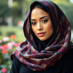A beautiful woman wearing a hijab as the primary focal point, embodying elegance and grace