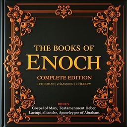 A luxurious and intricate book cover design for a collection titled 'The Books of Enoch', with a subtitle reading 'Complete Edition: 1 Ethiopian, 2 Slavonic, 3 Hebrew'