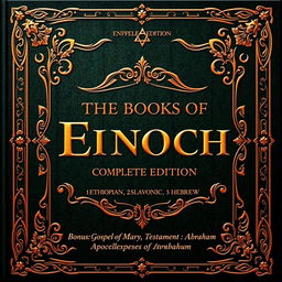 A luxurious and intricate book cover design for a collection titled 'The Books of Enoch', with a subtitle reading 'Complete Edition: 1 Ethiopian, 2 Slavonic, 3 Hebrew'