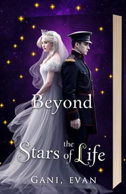 A captivating book cover design featuring a princess and a soldier, both portrayed as ethereal figures, standing back-to-back