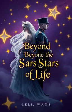 A captivating book cover design featuring a princess and a soldier, both portrayed as ethereal figures, standing back-to-back