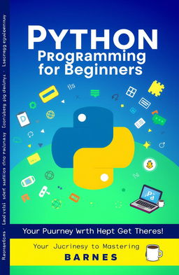 A visually striking cover page for a Python programming guide specifically aimed at beginners