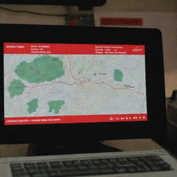 Create an image of the control room's computer screen, displaying a map of Jurassic Park with a red warning sign at the T-Rex Paddock, drawing a grim focus from the onlooking Alan Grant.