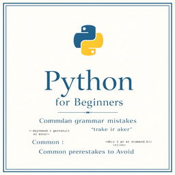 An elegant and professional cover page for a Python programming guide aimed at beginners, specifically highlighting grammar mistakes