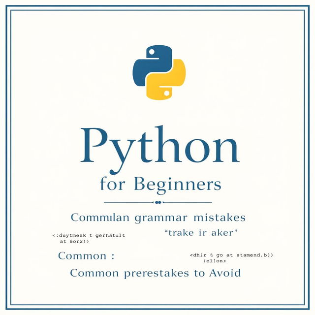 An elegant and professional cover page for a Python programming guide aimed at beginners, specifically highlighting grammar mistakes