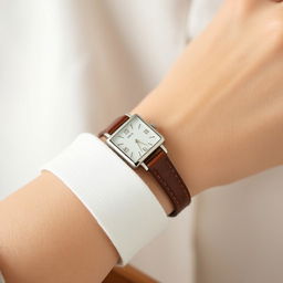 A stylish woman's small rectangular watch measuring 15x20 mm with a slim profile, featuring a polished silver case