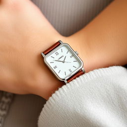 A stylish woman's small rectangular watch measuring 15x20 mm with a slim profile, featuring a polished silver case