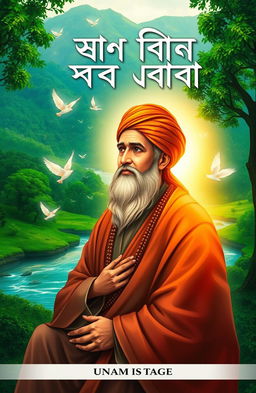 A captivating book cover design featuring an artistic depiction of Shah Jalal, the revered saint and spiritual figure of the Bengal region