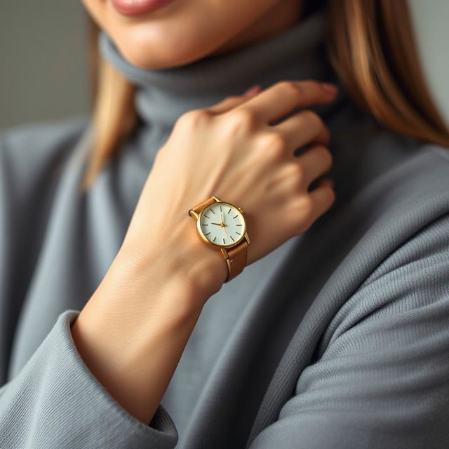 A stylish woman showcasing a small octagonal watch on her wrist, measuring 15x20 mm with cut corners that create its unique shape