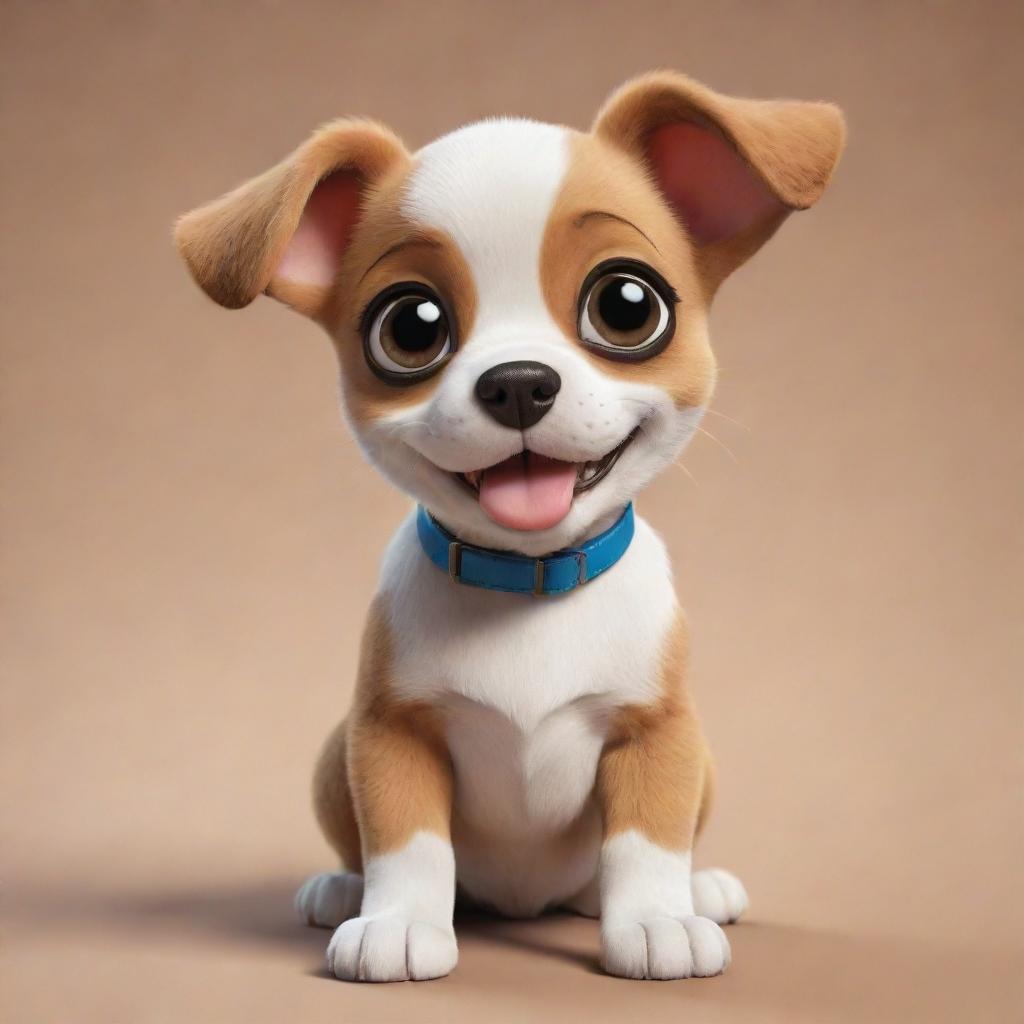 A lovable cartoon puppy with large, expressive eyes and a cheerful demeanor.