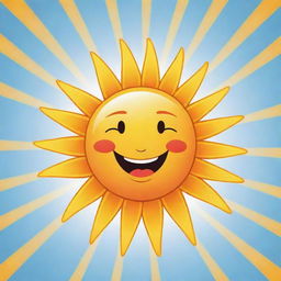 A cheerful cartoon sun with a face, radiating warmth and happiness across the sky.