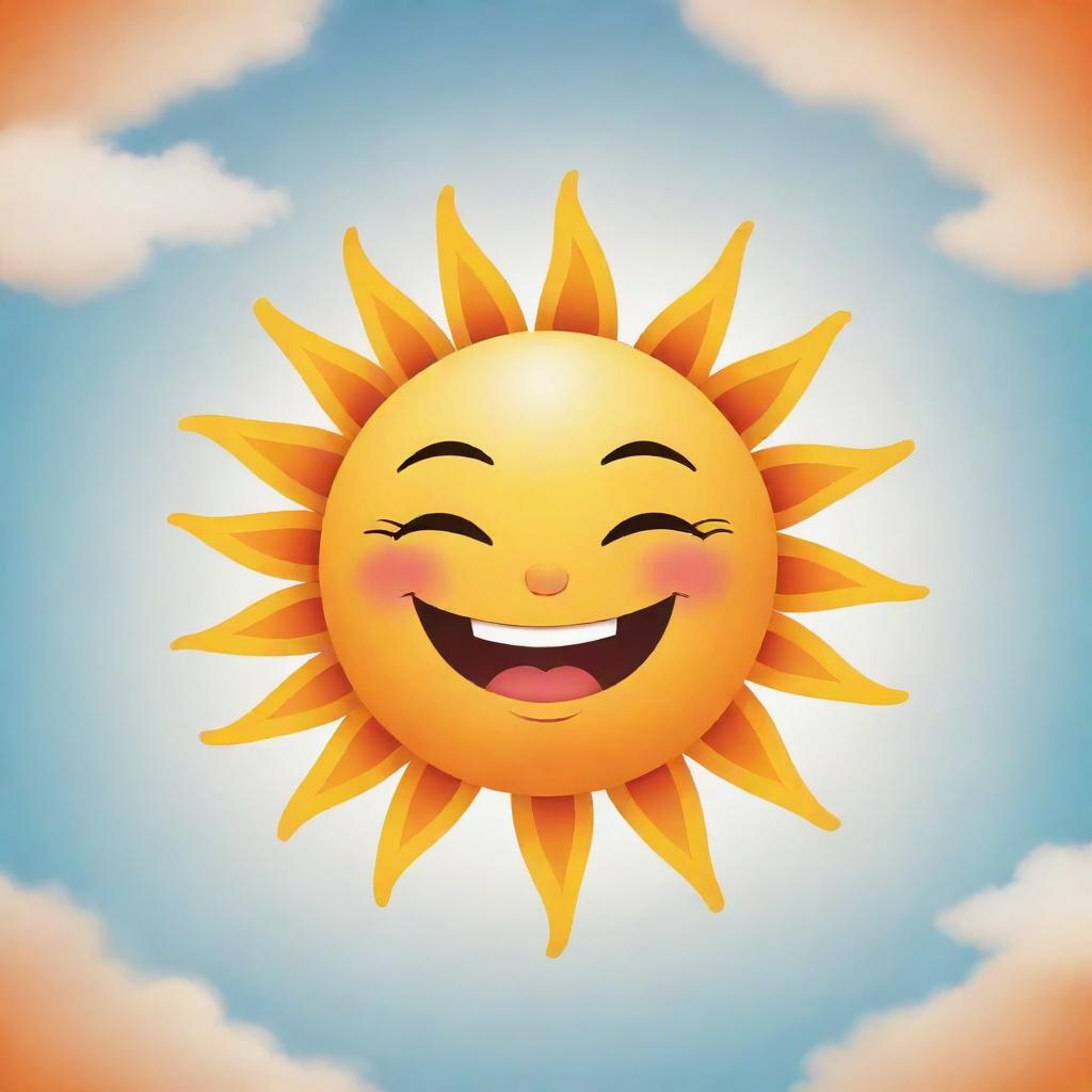 A cheerful cartoon sun with a face, radiating warmth and happiness across the sky.