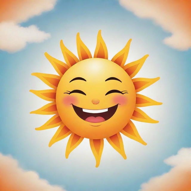 A cheerful cartoon sun with a face, radiating warmth and happiness across the sky.