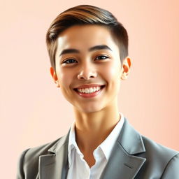 A stylish and professional profile picture showcasing a confident young adult with a warm smile