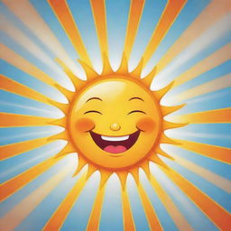 A cheerful cartoon sun with a face, radiating warmth and happiness across the sky.