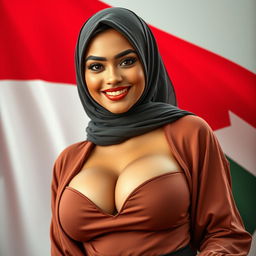 A stunning Muslim woman with large breasts, of European mixed heritage, radiating allure and charm