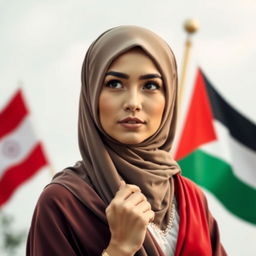 A gorgeous Muslim woman with large breasts, of Central Asian mixed heritage, radiating wisdom and piety