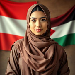An exceptionally beautiful Muslim woman with large breasts, of Central Asian mixed heritage, embodying wisdom and piety