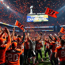 A celebratory scene capturing the Cincinnati Bengals winning their 9th Super Bowl in a row
