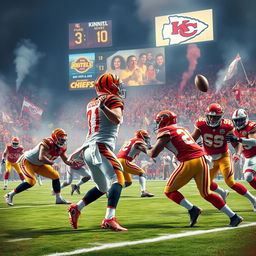 An intense football scene depicting a thrilling matchup between the Cincinnati Bengals and the Kansas City Chiefs