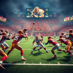 An intense football scene depicting a thrilling matchup between the Cincinnati Bengals and the Kansas City Chiefs