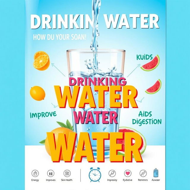 A vibrant and educational poster emphasizing the importance of drinking water