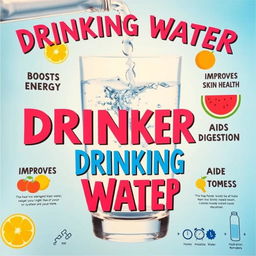 A vibrant and educational poster emphasizing the importance of drinking water