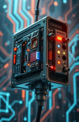 A highly detailed and artistic representation of a sophisticated sensor device, showcasing intricate components and circuitry