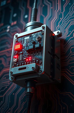 A highly detailed and artistic representation of a sophisticated sensor device, showcasing intricate components and circuitry