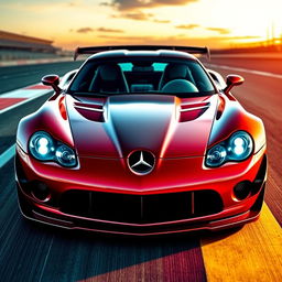 A stunning and dynamic blend of a Mercedes-Benz SLR McLaren and a Dodge Viper, showcasing a unique supercar design that combines the sleek aerodynamic curves and aggressive stance of both vehicles