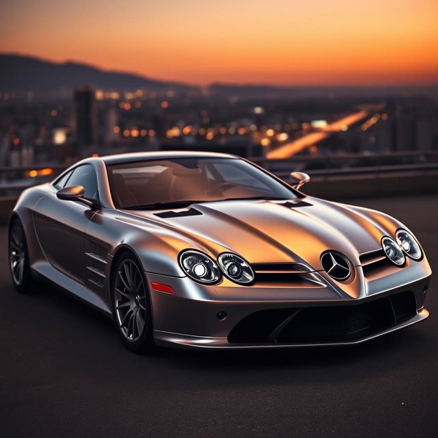 A strikingly redesigned Mercedes-Benz SLR McLaren, showcasing a sleek, futuristic aesthetic