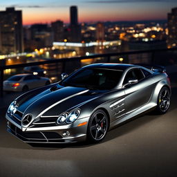 A strikingly redesigned Mercedes-Benz SLR McLaren, showcasing a sleek, futuristic aesthetic
