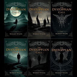 A series of elegant and striking book covers designed for dystopian novels, blending sophistication with a sense of foreboding
