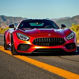 A custom-designed supercar that seamlessly blends the front headlights of the 2025 Mercedes-Benz AMG GT with the rear taillights of the 2017 Dodge Viper SRT