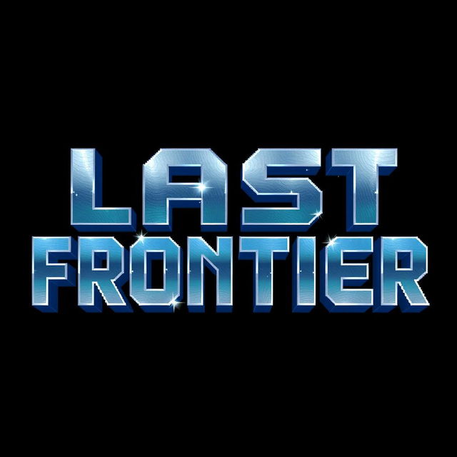 A 2D pixel art inscription of the words 'Last Frontier' designed in a bold and metallic color scheme