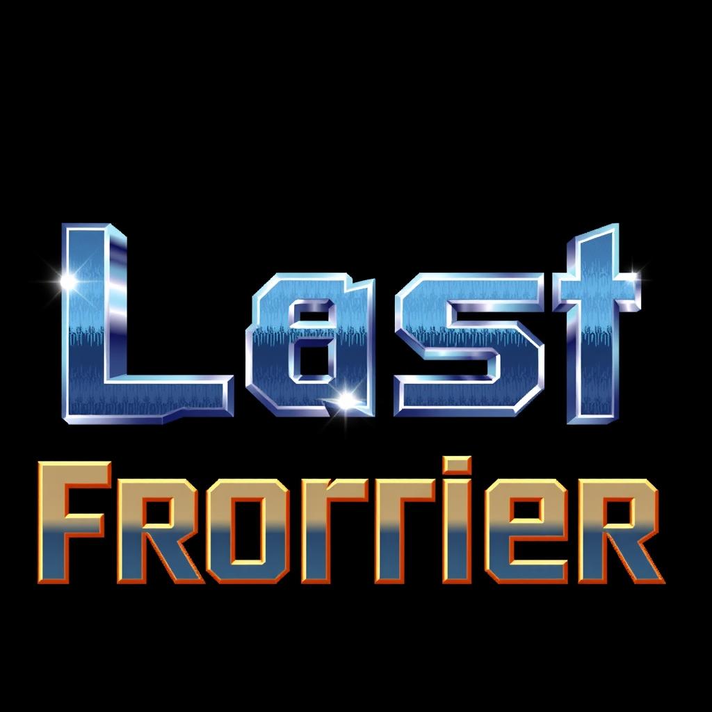 A 2D pixel art inscription of the words 'Last Frontier' designed in a bold and metallic color scheme