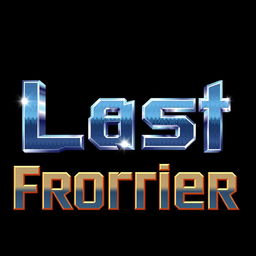 A 2D pixel art inscription of the words 'Last Frontier' designed in a bold and metallic color scheme