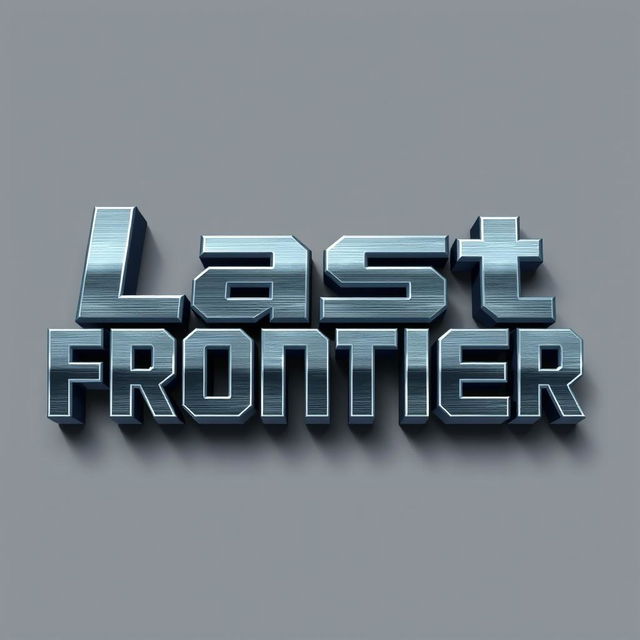 A 2D pixel art inscription of the words 'Last Frontier' designed in a sleek gray metallic color