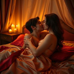 A sensual and romantic scene that captures the essence of intimacy between two adults