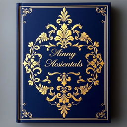 A sophisticated and elegant book cover design featuring an intricate floral pattern embossed in gold on a rich navy blue background
