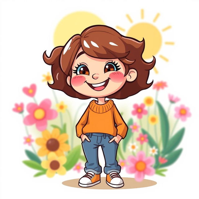 A playful and humorous depiction of a cartoon-style character representing a playful version of 'your mom', characterized by a warm smile and cheerful personality