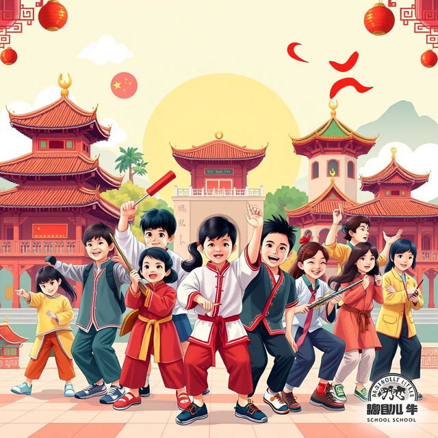 A vibrant and modern poster showcasing the rich and diverse aspects of Chinese culture in a contemporary educational setting