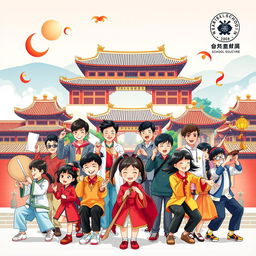 A vibrant and modern poster showcasing the rich and diverse aspects of Chinese culture in a contemporary educational setting
