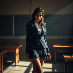 A captivating scene of an Indian college student dressed in a school uniform, complete with a fitted blazer and a pleated skirt