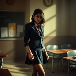 A captivating scene of an Indian college student dressed in a school uniform, complete with a fitted blazer and a pleated skirt