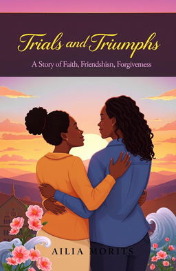 A captivating book cover illustration for 'Trials and Triumphs: A Story of Faith, Friendship, and Forgiveness'